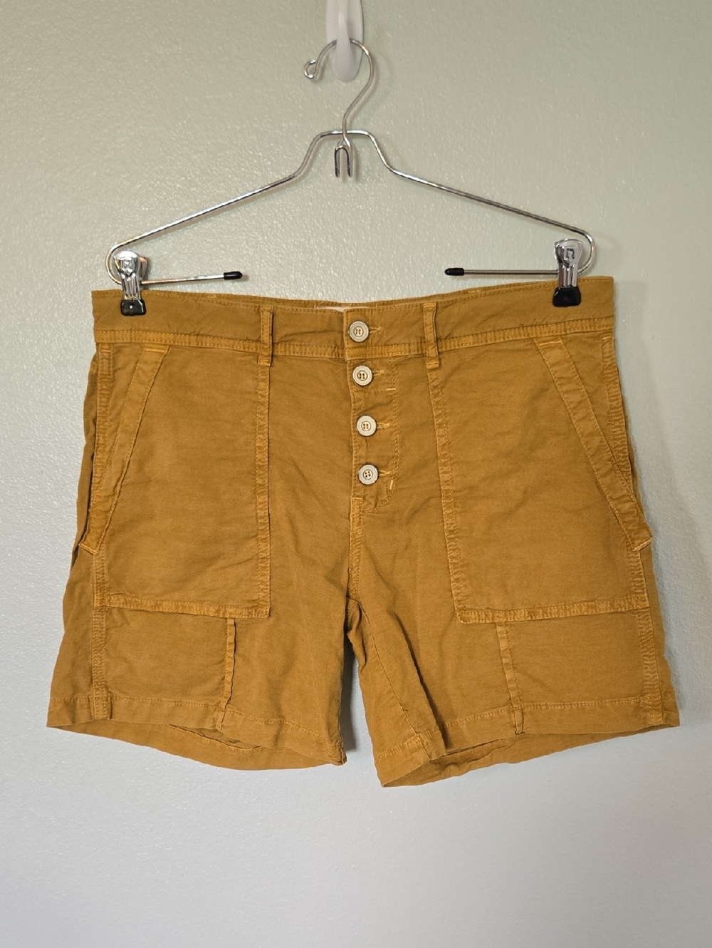 Anthropologie Mustard Utility Button-Front Shorts